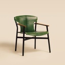 fauteuil Galathée cuir vert accoudoirs noyer