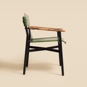 fauteuil Galathée cuir vert accoudoirs noyer