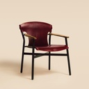 Fauteuil galathée cuir Rouge accoudoirs noyer